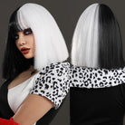 Bob Straight Black and White Synthetic Medium Wig with Bangs - HairNjoy
