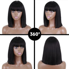 Bob straight black synthetic wig with bangs - HairNjoy