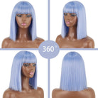 Bob Straight Light Blue wig with bangs synthetic cosplay wig - HairNjoy