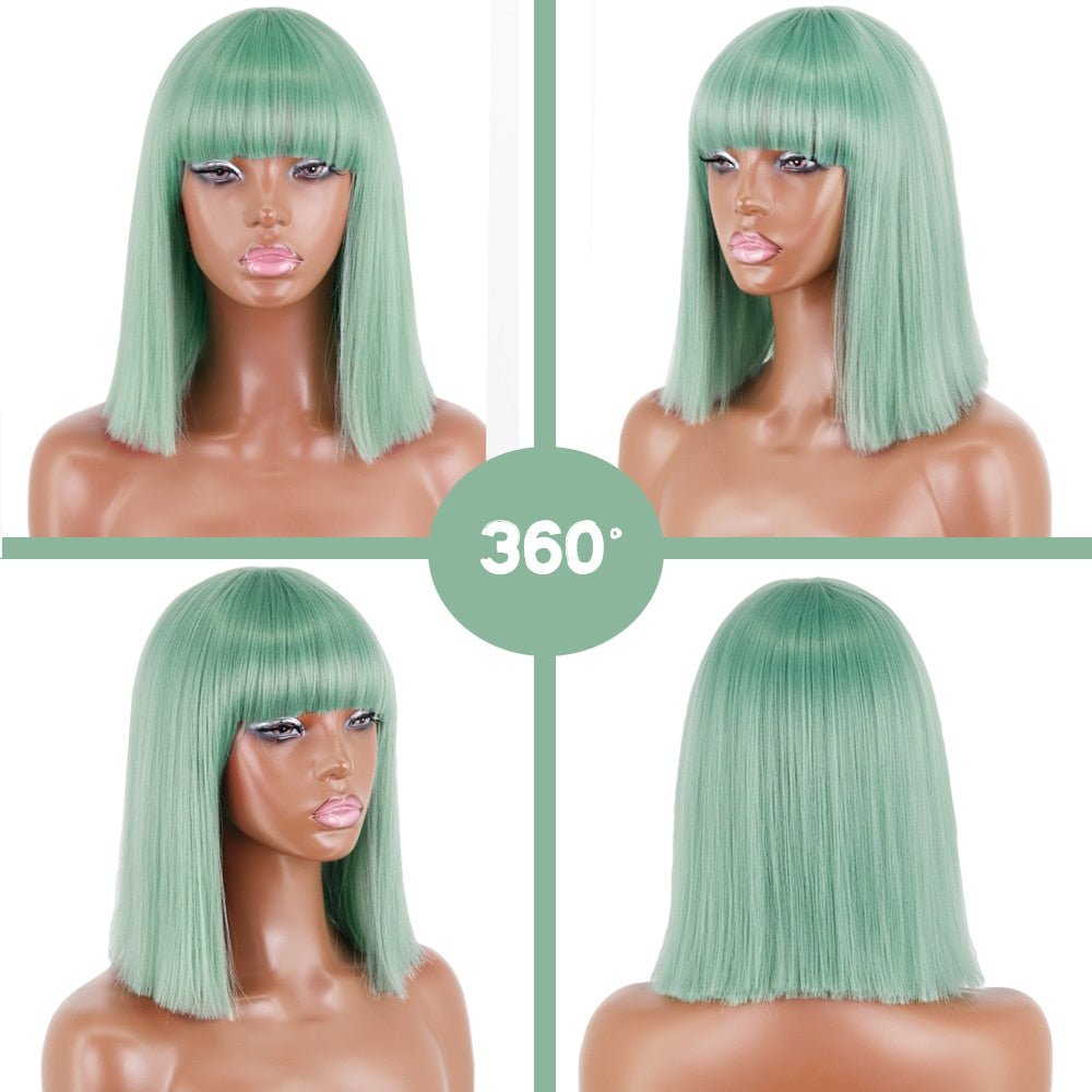 Bob Straight Light Emerald wig with bangs synthetic cosplay wig - HairNjoy