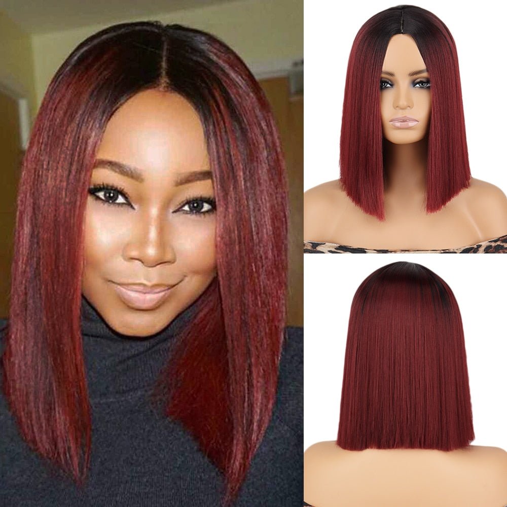 Bob straight Ombre Auburn Red wig synthetic cosplay wig - HairNjoy