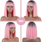 Bob straight ombre pink wig with bangs synthetic cosplay wig - HairNjoy