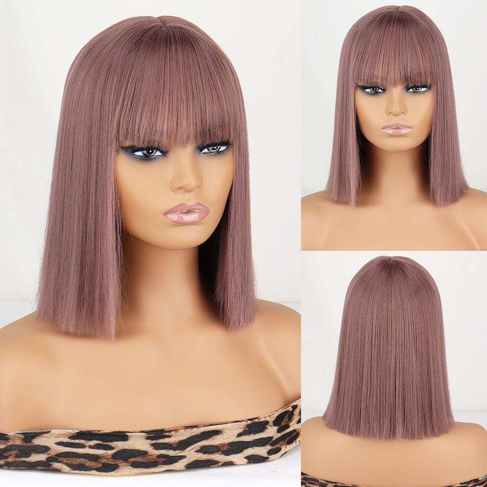 Bob straight ombre purple wig with bangs synthetic cosplay wig - HairNjoy
