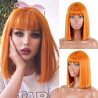 Bob straight orange wig with bangs synthetic cosplay wig - HairNjoy