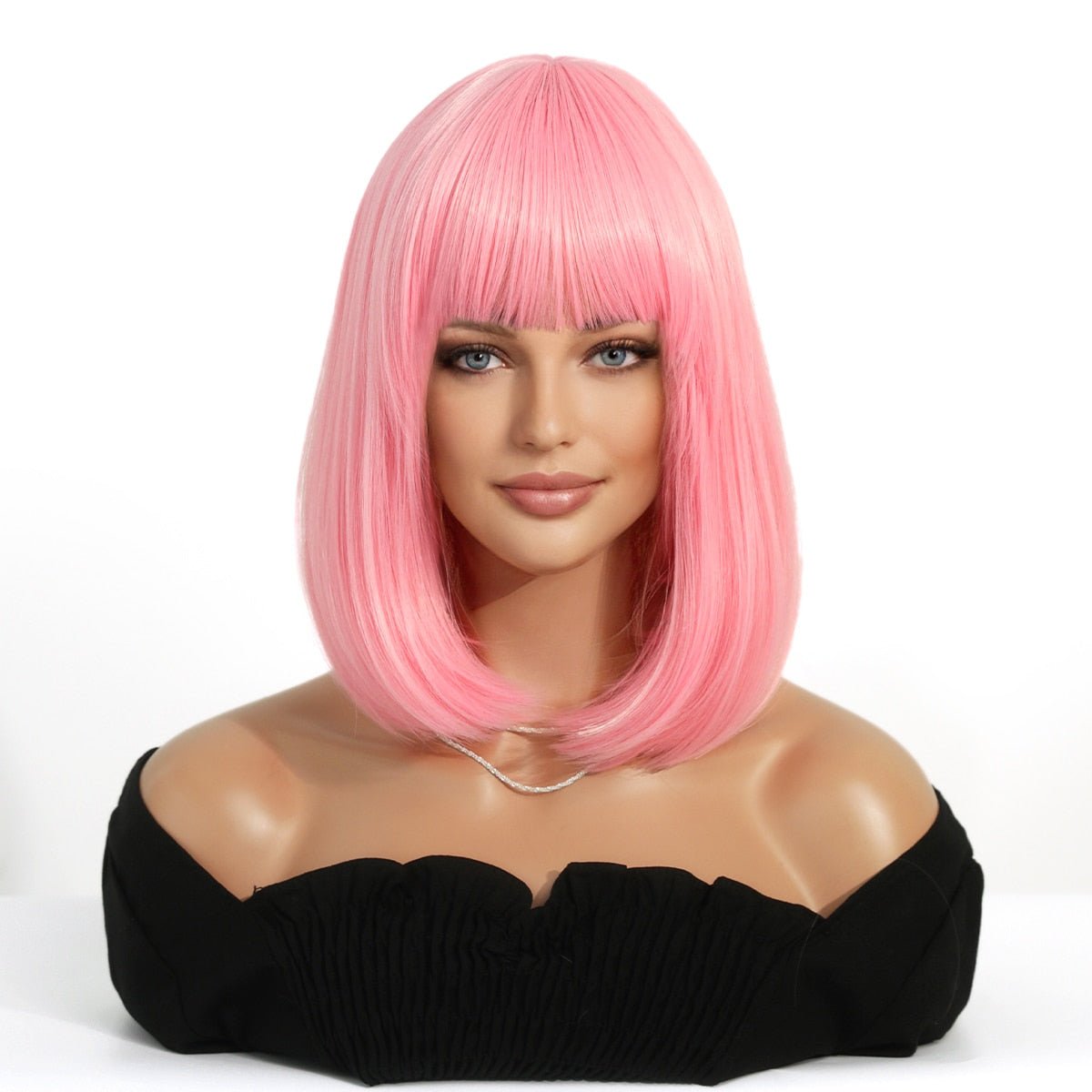 Bob Straight Pink Synthetic Wig with Bangs - HairNjoy