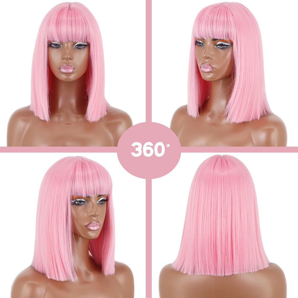 Bob straight pink wig with bangs synthetic cosplay wig - HairNjoy
