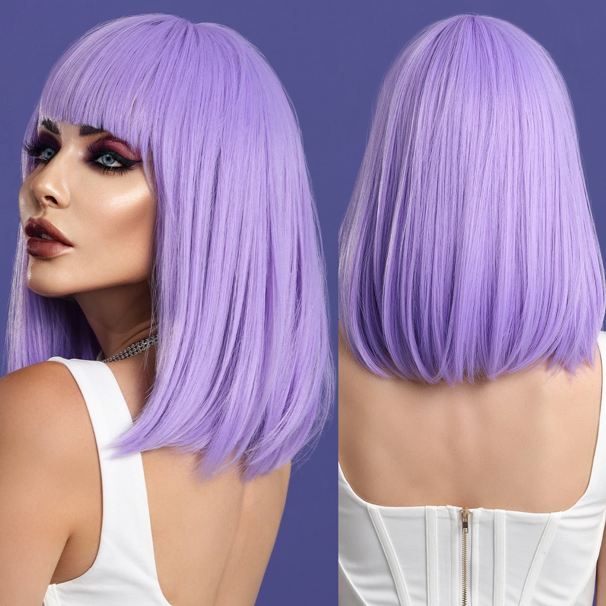 Bob Straight Purple Synthetic Wig with Bangs - HairNjoy