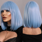 Bob Straight Sea Blue Synthetic Wig with Bangs - HairNjoy