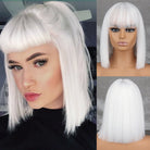 Bob straight white grey wig with bangs synthetic cosplay wig - HairNjoy