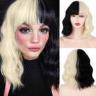 Bob Wavy Blonde Black Wigs with Bangs - HairNjoy