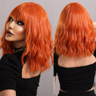 Bob wavy Orange Synthetic Medium Wig with Bangs - HairNjoy