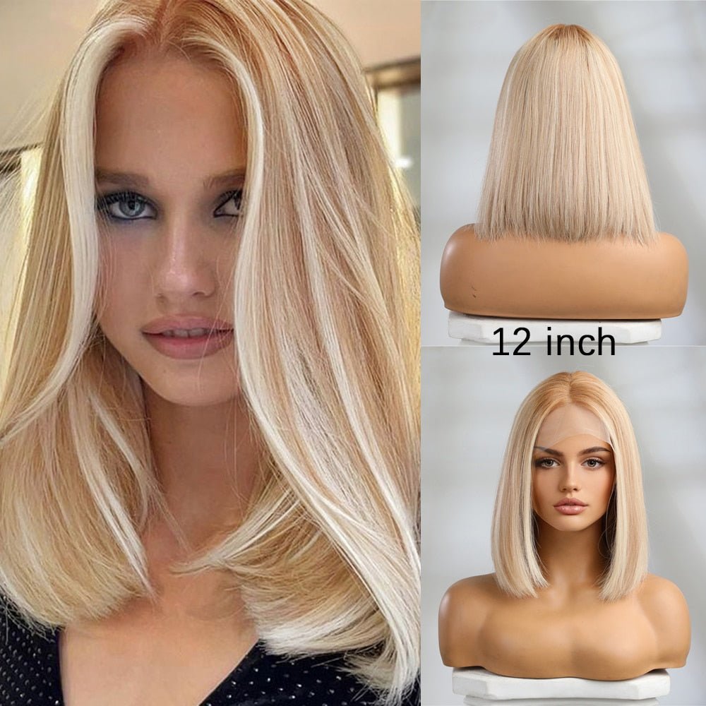 Bright Blonde Remy Human Hair Bob Lace Front Wig - HairNjoy