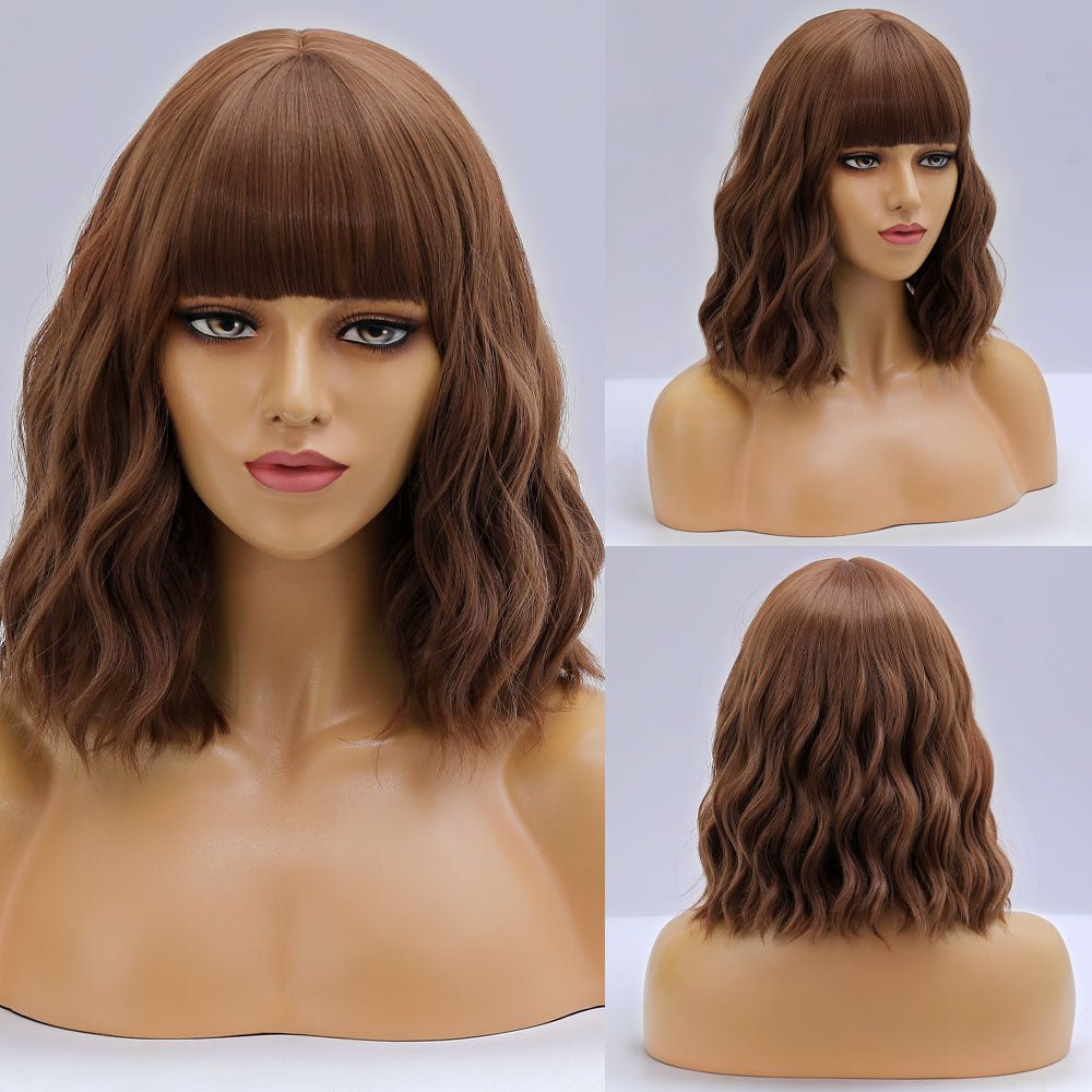 Brown Bob Body Wave Synthetic Wigs with Bangs - HairNjoy