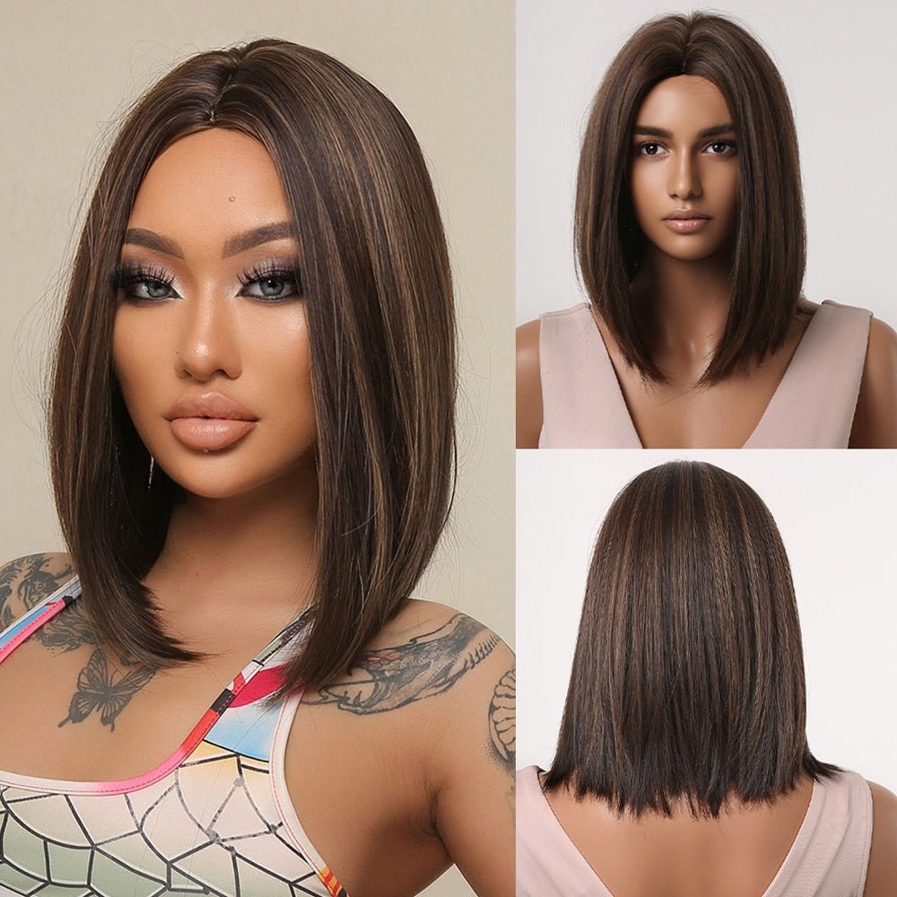 Brown Bob Straight Synthetic Wigs - HairNjoy