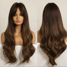 Brown Long Wavy Wigs with Side Bangs - HairNjoy