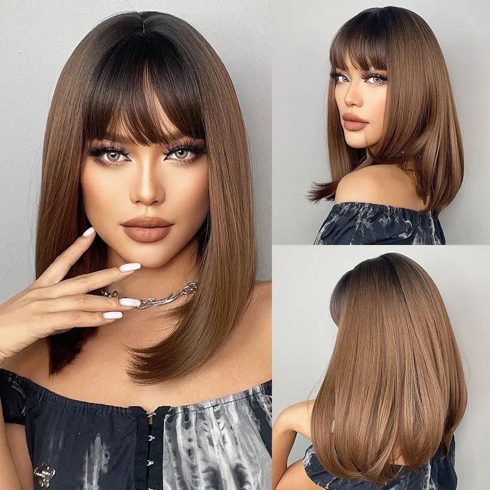 Brown Straight Synthetic Hair With Bangs - HairNjoy