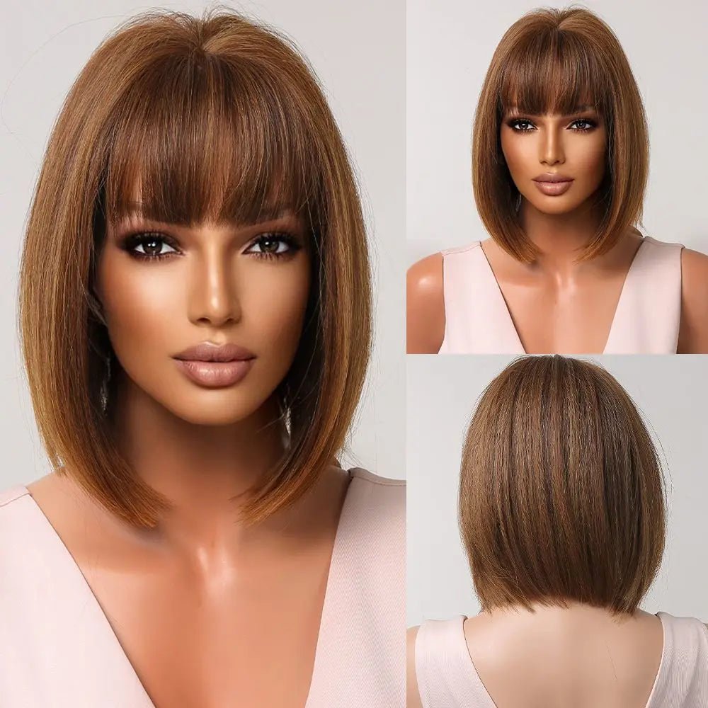 Brown Straight Synthetic Hair With Bangs - HairNjoy