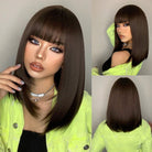 Brown Synthetic Wig with Bangs - HairNjoy