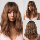 Brown Wavy Synthetic Wigs with Bangs - HairNjoy