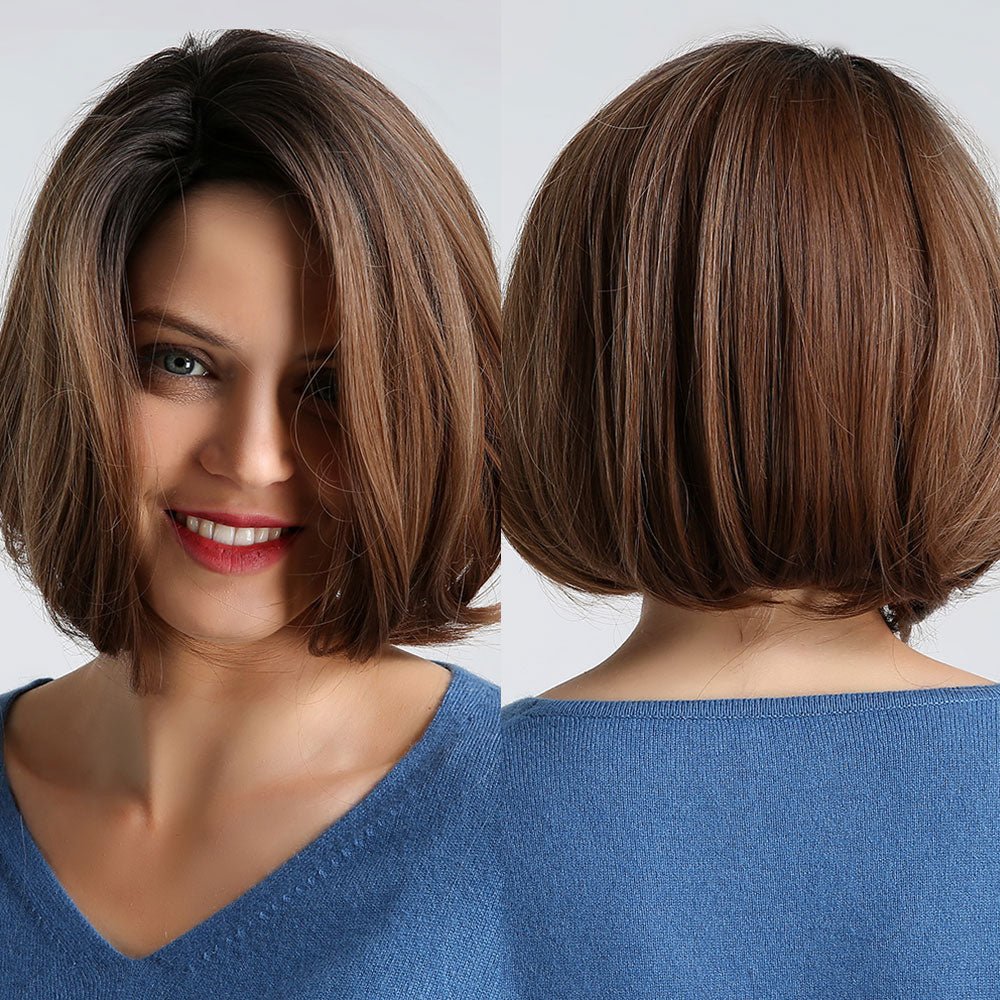 Brunette Bob Wigs with Bangs - HairNjoy