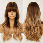 Brunette Long Wavy Wigs with Bangs - HairNjoy