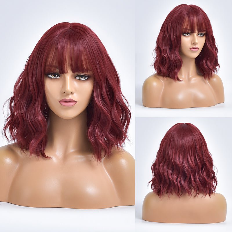 Burgundy Bob Body Wave Synthetic Wigs with Bangs - HairNjoy