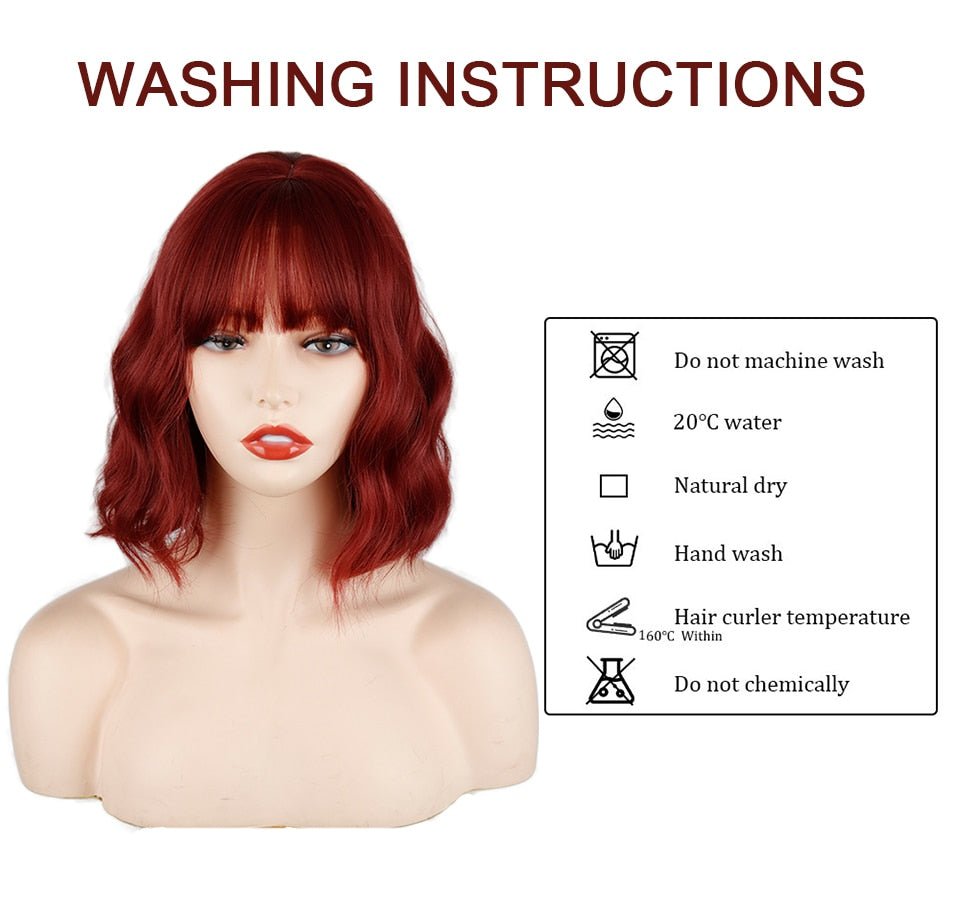 Burgundy Bob Wavy Synthetic Wigs - HairNjoy