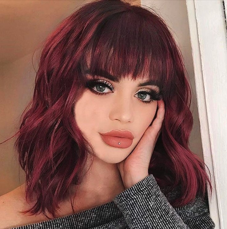 Burgundy Bob Wavy Synthetic Wigs - HairNjoy