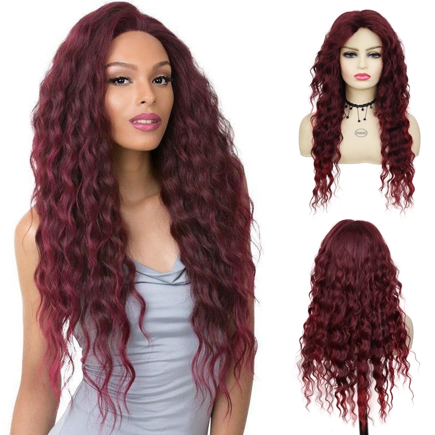 Burgundy Curly Synthetic Wig - HairNjoy