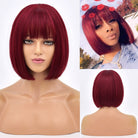 Burgundy Straight Bob Synthetic Wig with Bangs - HairNjoy