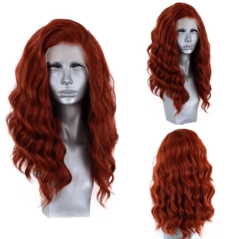 Burgundy Wavy Curly Synthetic Lace Front Wigs - HairNjoy