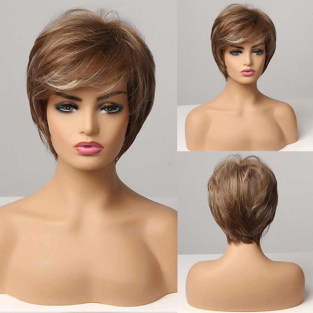 Chestnut Realistic Pixie Cut Wig with Bangs - HairNjoy