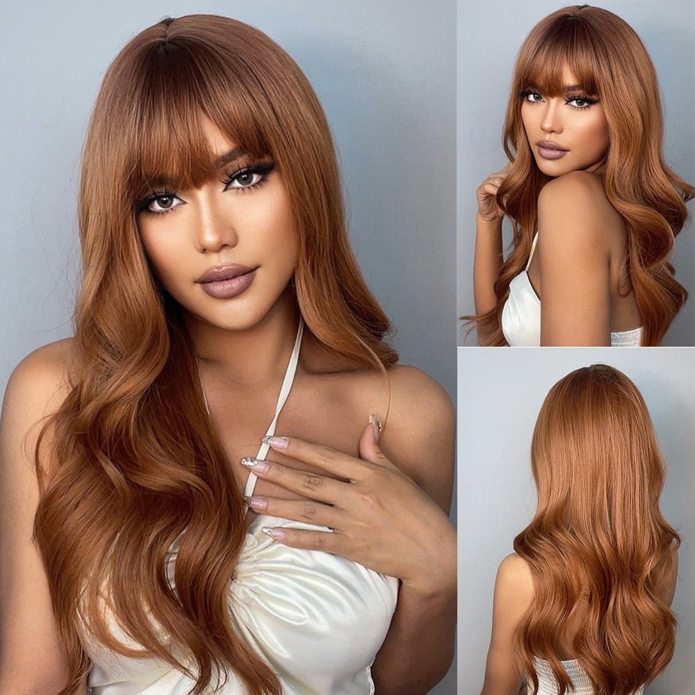 Colored Brown Long Wavy Synthetic Wigs - HairNjoy