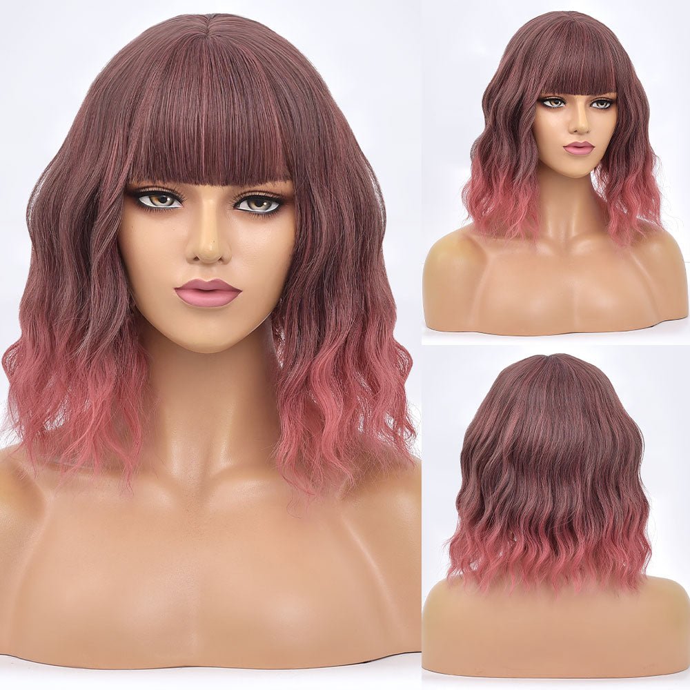 Coral Bob Body Wave Synthetic Wigs with Bangs - HairNjoy