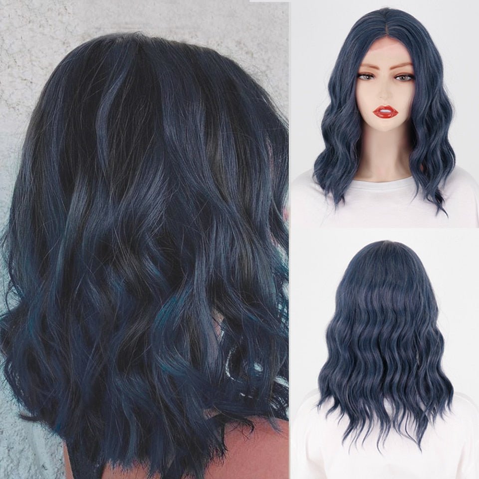 Dark Blue Wavy Short Bob Synthetic Wigs - HairNjoy