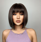 Dark Brown Short Straight Synthetic Wigs - HairNjoy