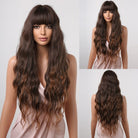 Dark Brown Wavey Wigs with Bangs - HairNjoy