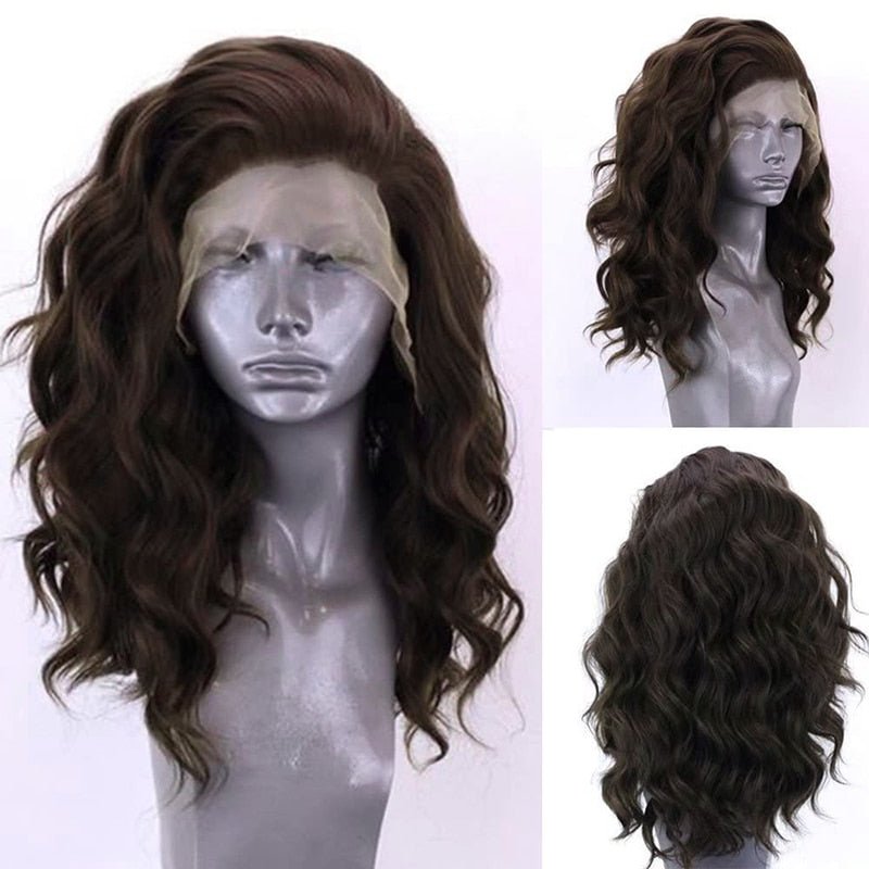 Dark Brown Wavy Curly Synthetic Lace Front Wigs - HairNjoy