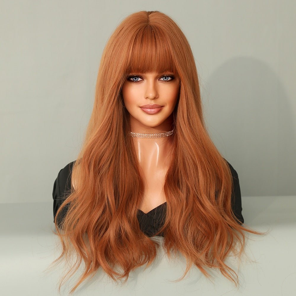 Dark Moderate Orange Long Curly Wigs - HairNjoy