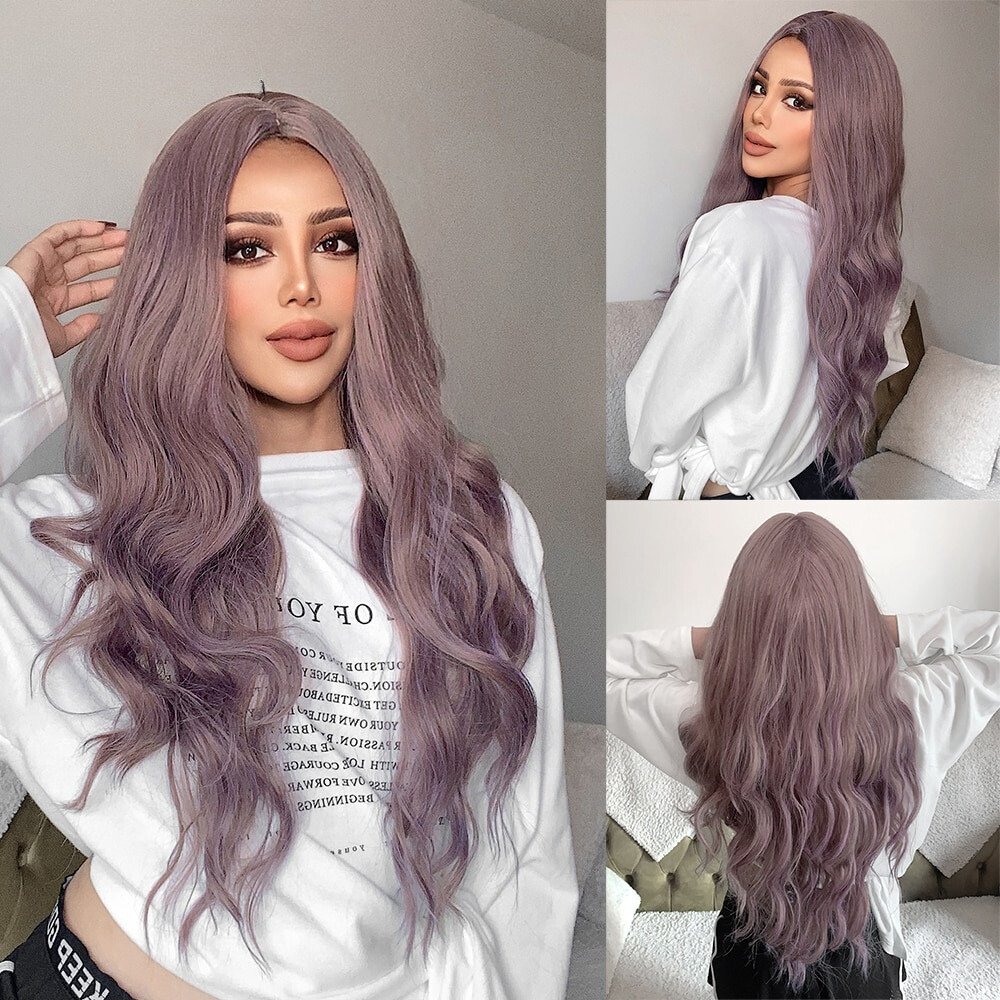 Dark Purple Long Wavy Synthetic Wigs - HairNjoy