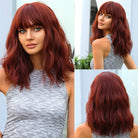 Dark Red Hight Lights with Bangs Wigs - HairNjoy