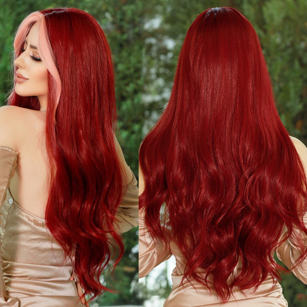 Dark Red Long Wavy Ombre Wig - HairNjoy