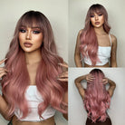 Dark Root Pink Long Wavy Synthetic Wigs - HairNjoy