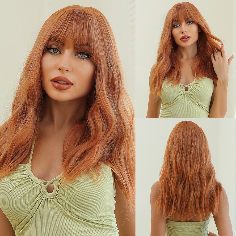 Ginger Colored Long Wavy Synthetic Wigs - HairNjoy