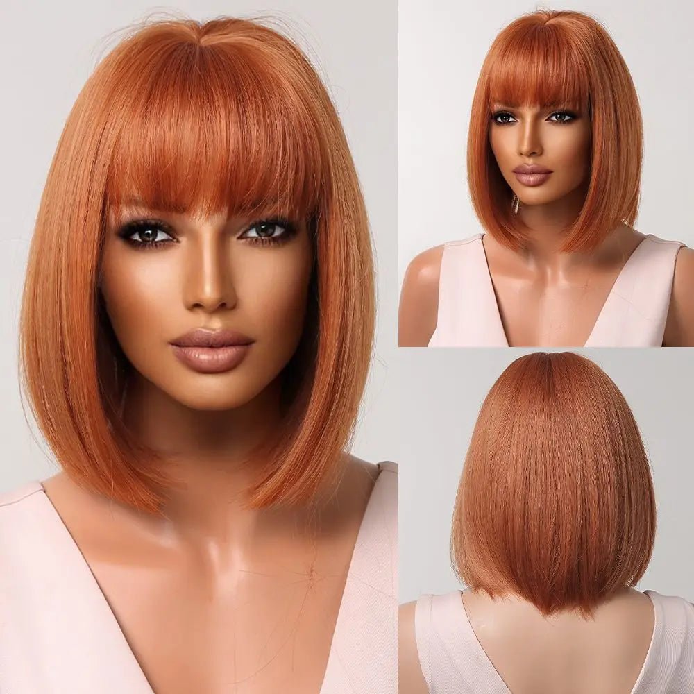 Ginger Straight Synthetic Hair With Bangs - HairNjoy