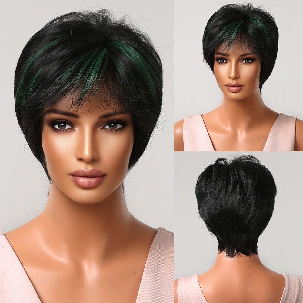 Green Highlight Pixie Cut Wig - HairNjoy