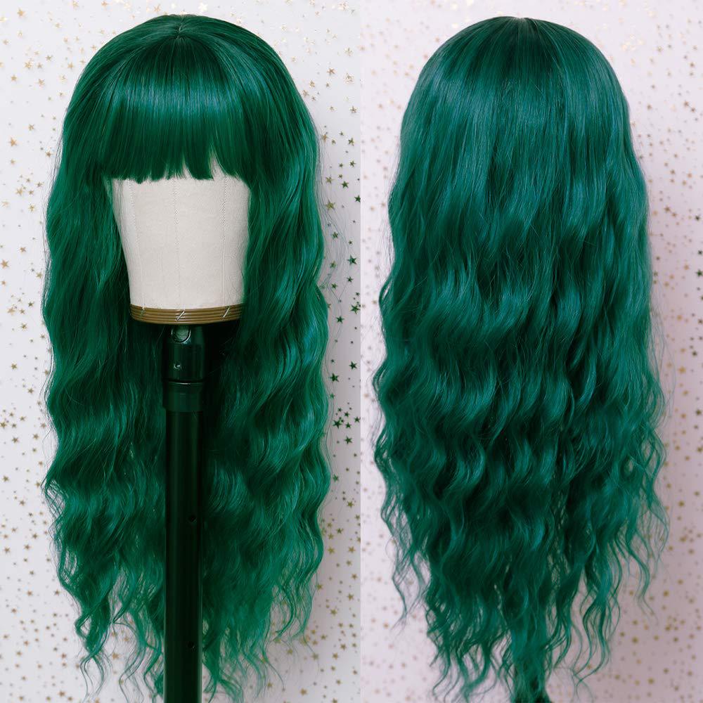 Green Long Wavy Bangs Loose Curly Hair Wig - HairNjoy