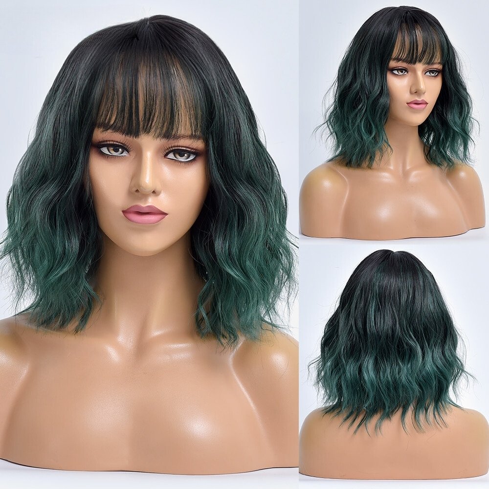 Green Ombre Short Bob Wave Synthetic Wigs - HairNjoy