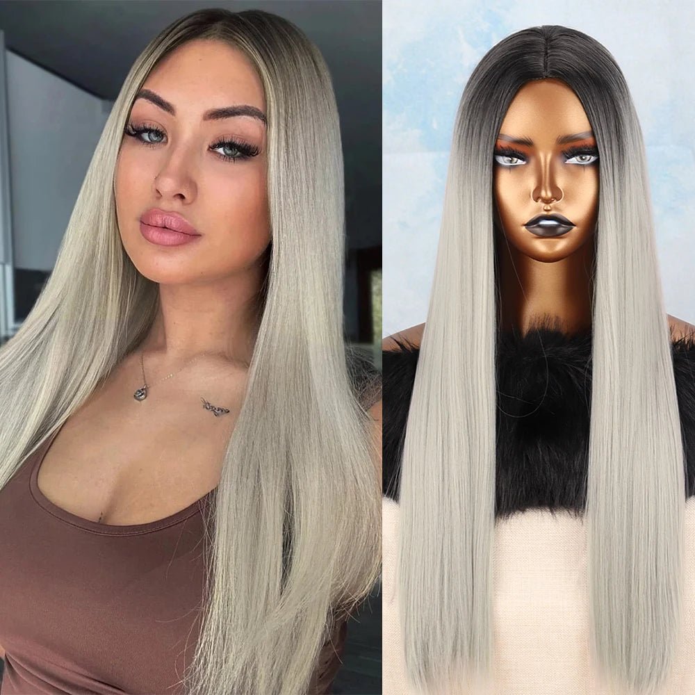 Grey Lace Front Straight Synthetic Wig - HairNjoy