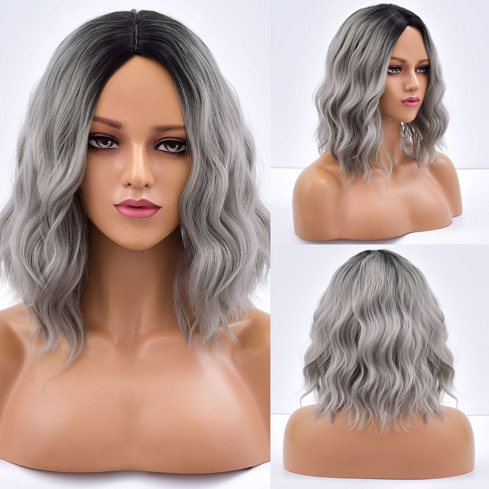 Grey Short Bob Synthetic Wig With Bangs - HairNjoy